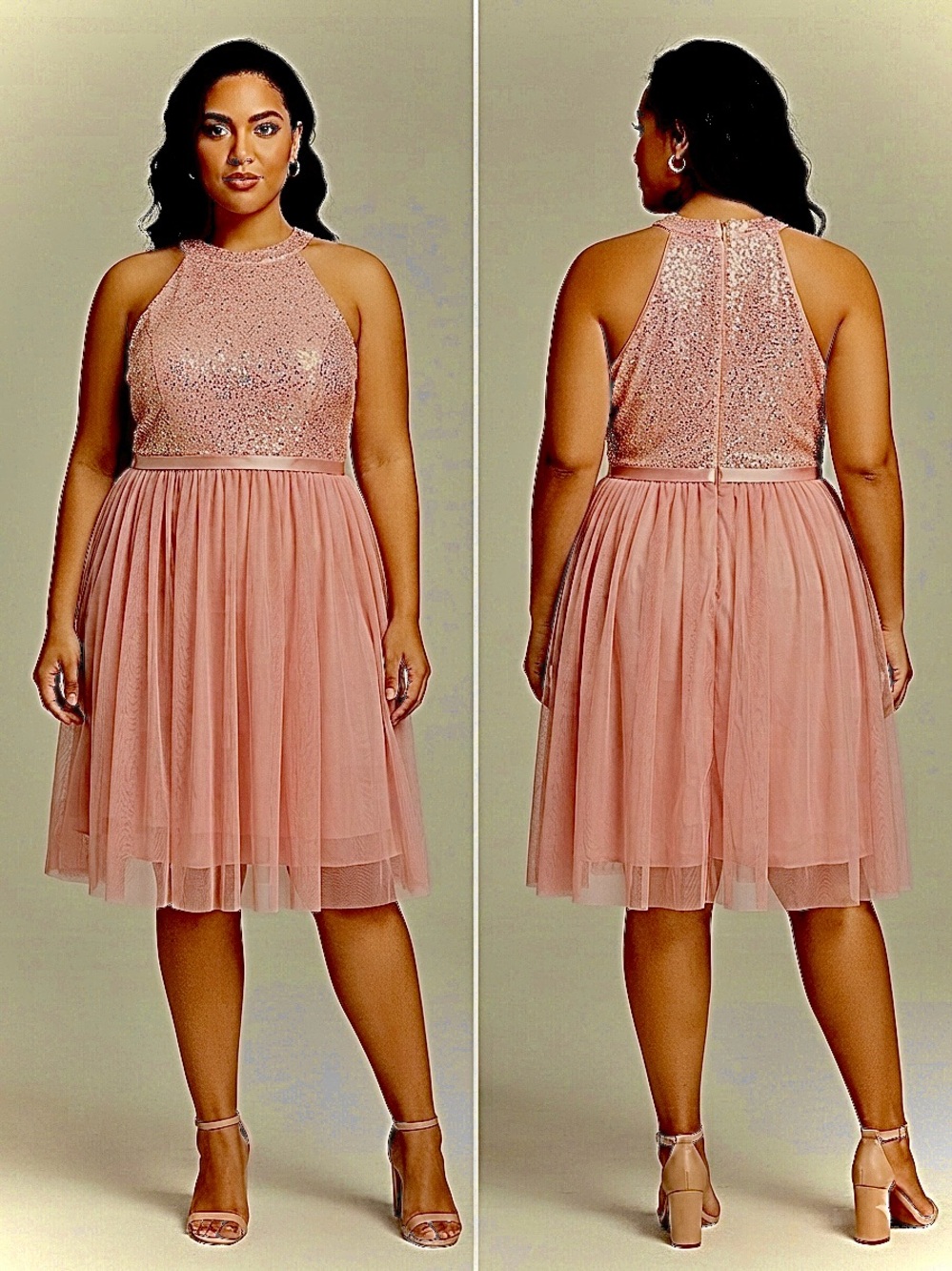 Dressystar Plus Size Sequin Halter Tulle Party Dress Size XL